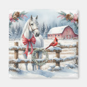 Witte Kerst Paard en Kardinaal Magneet (Voorkant)