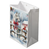 Witte Kerst Paard en Kardinaal Medium Cadeauzakje (Voorkant Gekanteld)
