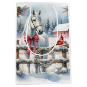 Witte Kerst Paard en Kardinaal Medium Cadeauzakje (Voorkant)