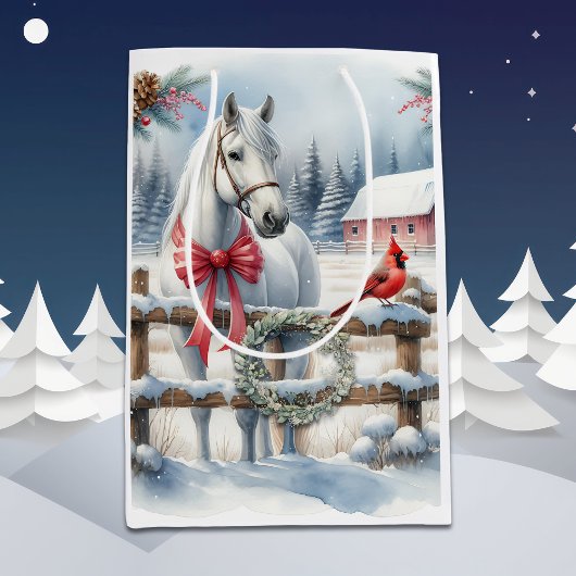 Witte Kerst Paard en Kardinaal Medium Cadeauzakje