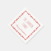 Witte Kerst Papier servetten met rode bladeren (Hoek)