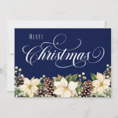 Witte kerst Poinsettia blauw Feestdagenkaart (Voorkant)