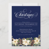 Witte Kerst Poinsettia Blauwe Partij Kaart (Voorkant)