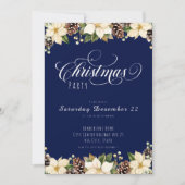 Witte Kerst Poinsettia Blauwe Partij Kaart (Voorkant)