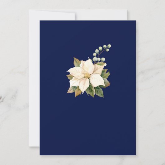 Witte Kerst Poinsettia Blauwe Partij Kaart (Achterkant)