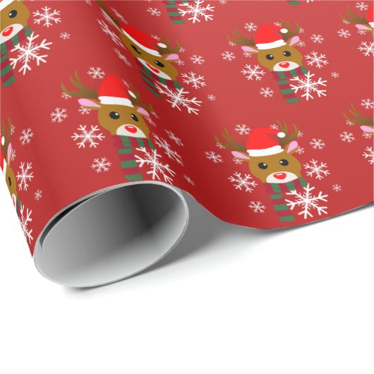 Witte Kerst Rudolph de Rood Neus Rendier Cadeaupapier (Rol Hoek)