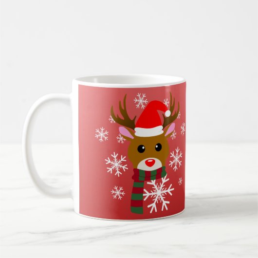 Witte Kerst Rudolph de Rood Neus Rendier Koffiemok (Links)
