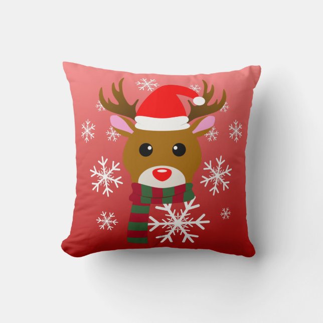 Witte Kerst Rudolph de Rood Neus Rendier Kussen (Voorkant)