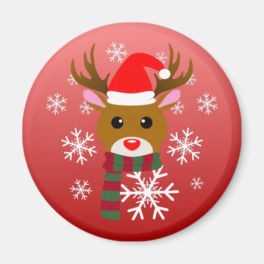 Witte Kerst Rudolph de Rood Neus Rendier Magneet (Voorkant)