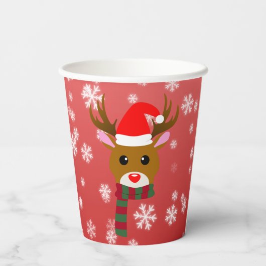 Witte Kerst Rudolph de Rood Neus Rendier Papieren Bekers (Achterkant)