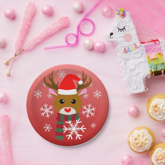 Witte Kerst Rudolph de Rood Neus Rendier Papieren Bordje (Feest)