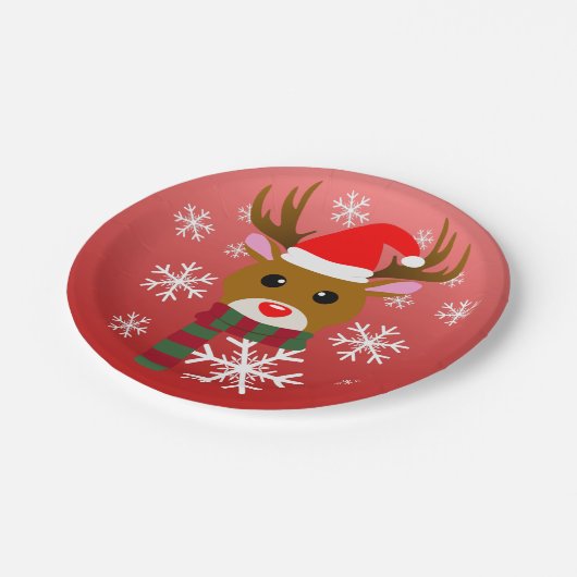 Witte Kerst Rudolph de Rood Neus Rendier Papieren Bordje (Gekanteld)