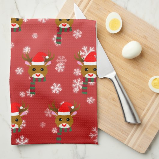 Witte Kerst Rudolph de Rood Neus Rendier Theedoek (Quarter Fold)