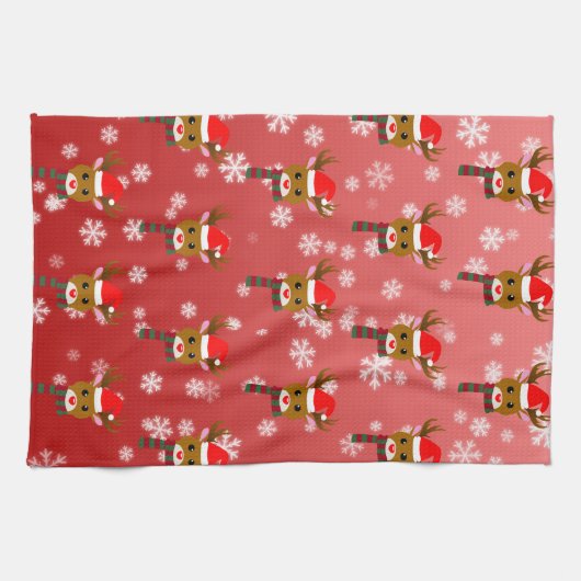 Witte Kerst Rudolph de Rood Neus Rendier Theedoek (Horizontaal)