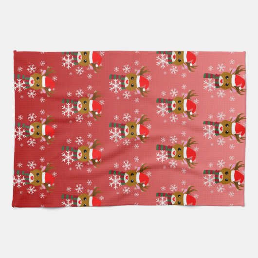 Witte Kerst Rudolph de Rood Neus Rendier Theedoek (Horizontaal)