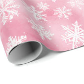 Witte Kerst Sneeuwvlokken Roze Waterverf Cadeaupapier (Rol Hoek)
