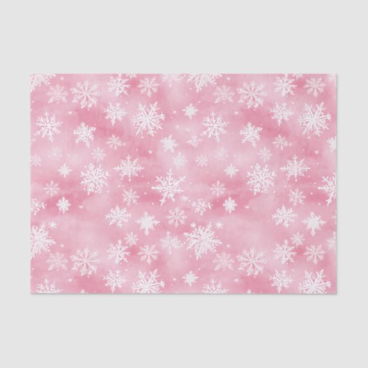 Witte Kerst Sneeuwvlokken Roze Waterverf Tissuepapier (Voorkant)