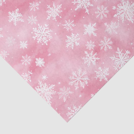 Witte Kerst Sneeuwvlokken Roze Waterverf Tissuepapier (Detail)