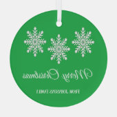 Witte kerst sneeuwvlokken Vrolijk kerstgroen Glas Ornament (Achterkant)