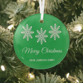 Witte kerst sneeuwvlokken Vrolijk kerstgroen Glas Ornament
