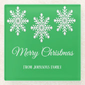 Witte kerst sneeuwvlokken Vrolijk kerstgroen Glazen Onderzetter (Voorkant)