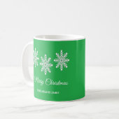 Witte kerst sneeuwvlokken Vrolijk kerstgroen Koffiemok (Voorkant links)