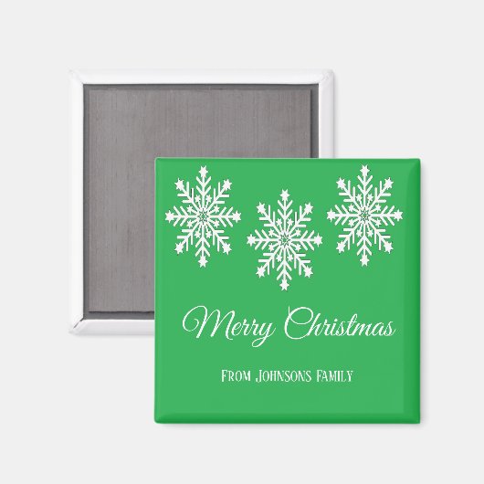 Witte kerst sneeuwvlokken Vrolijk kerstgroen Magneet (Voorkant / Achterkant)