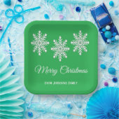 Witte kerst sneeuwvlokken Vrolijk kerstgroen Papieren Bordje (Feest)
