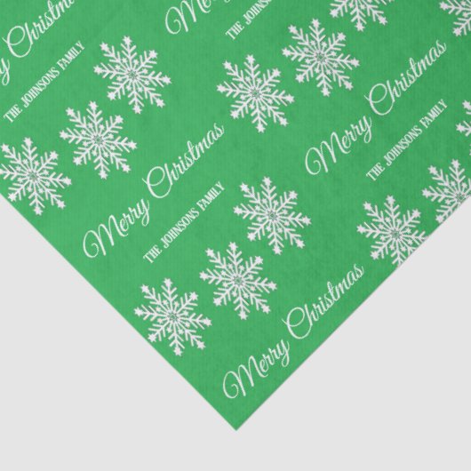 Witte kerst sneeuwvlokken Vrolijk kerstgroen Tissuepapier (Detail)