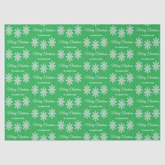 Witte kerst sneeuwvlokken Vrolijk kerstgroen Tissuepapier (Voorkant)