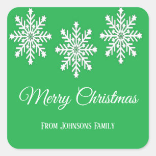 Witte kerst sneeuwvlokken Vrolijk kerstgroen Vierkante Sticker