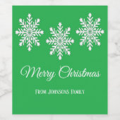 Witte kerst sneeuwvlokken Vrolijk kerstgroen Wijn Etiket (Enkel label)