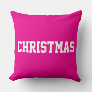 Witte KERST Sportieve Tekst Op Fel Vakantie Roze Kussen
