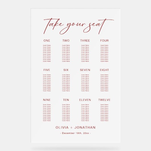 Witte Kerst Trouwstoel Grafiek Acryl Teken Acryl Bord (Voorkant)