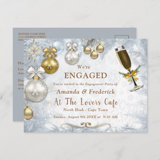 Witte kerst Verloving Uitnodiging Briefkaart (Voorkant / Achterkant)