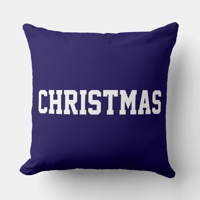 Witte KERST Vette Tekst Op Diep Marineblauw Kussen (Voorkant)