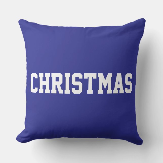 Witte KERST Vette Tekst Op Feestelijke Diepblauw Kussen (Voorkant)