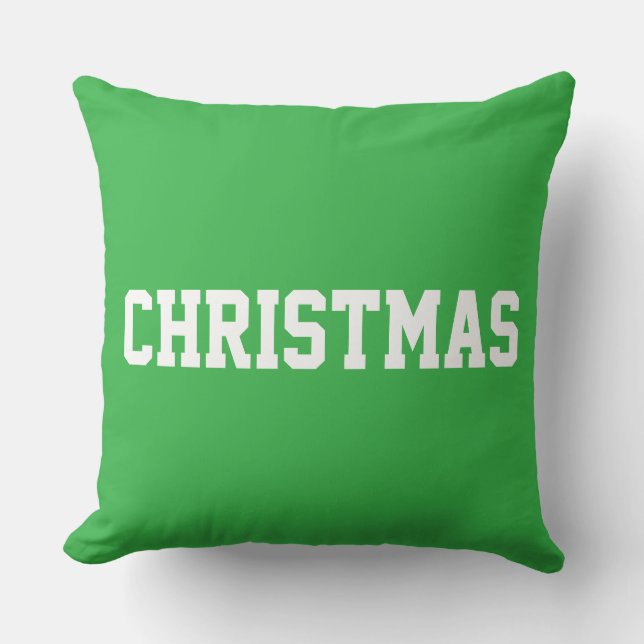 Witte KERST Vette Tekst Op Feestelijke Heldergroen Kussen (Voorkant)
