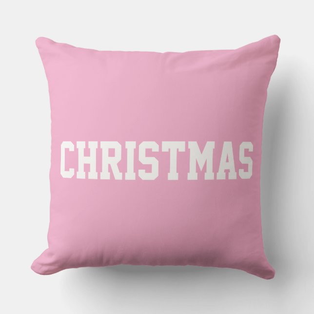 Witte KERST Vette Tekst Op Licht Roze Kussen (Voorkant)