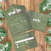 Witte Kerst Vrachtwagen Groene Hout Bedrijf Partij All In One Uitnodiging