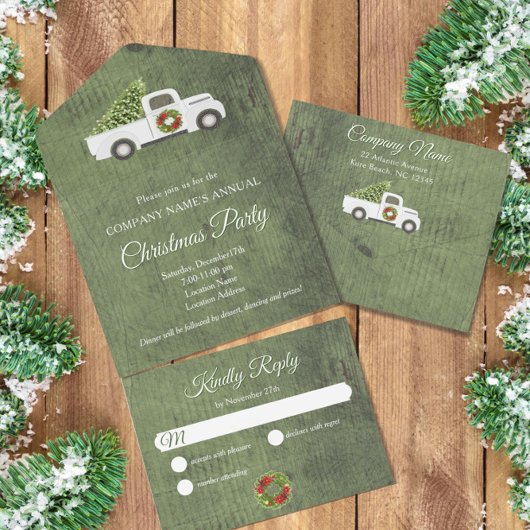 Witte Kerst Vrachtwagen Groene Hout Bedrijf Partij All In One Uitnodiging