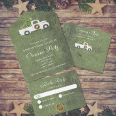 Witte Kerst Vrachtwagen Groene Hout Bedrijf Partij All In One Uitnodiging