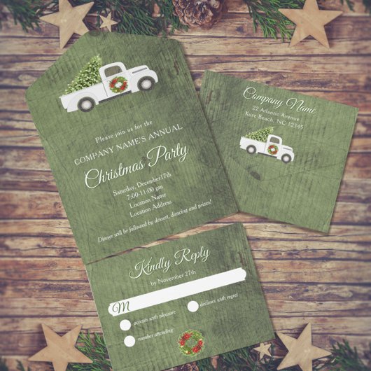 Witte Kerst Vrachtwagen Groene Hout Bedrijf Partij All In One Uitnodiging