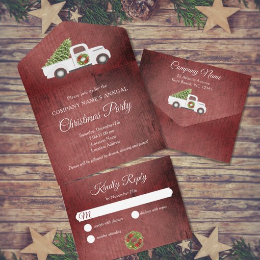 Witte Kerst Vrachtwagen Rood Hout Company Party All In One Uitnodiging