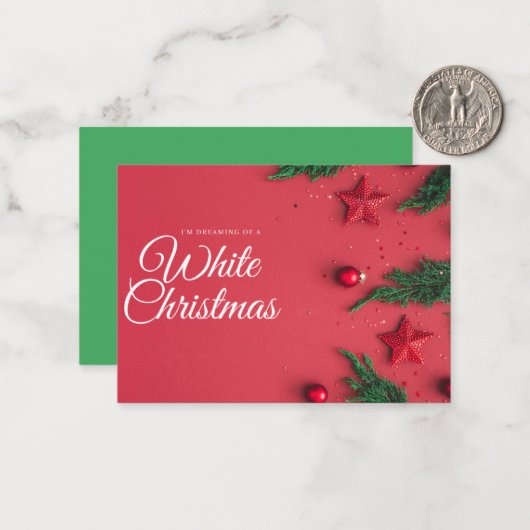 Witte kerst wenskaart notitiekaartje (Voorkant / Achterkant in situ)
