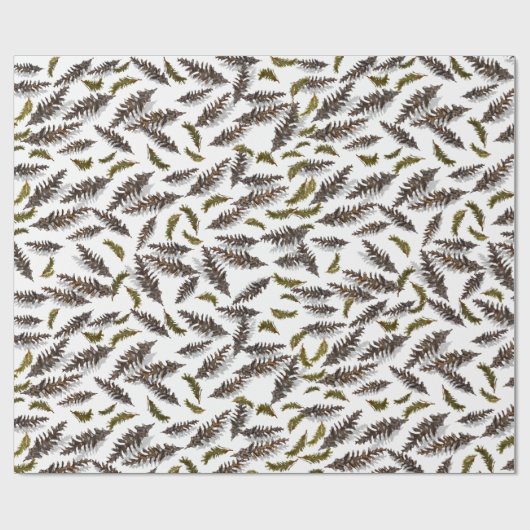 Witte Kerst Winter Dennenkegels Inpakpapier (Vlak)