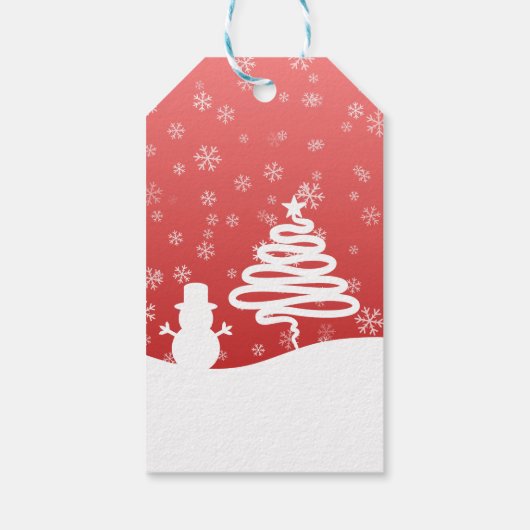 Witte Kerst Winter Wonderland Snowman Tree Cadeaulabel (Achterkant)