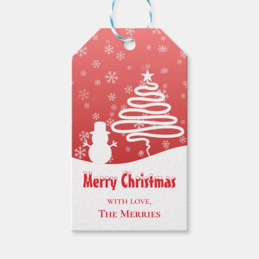 Witte Kerst Winter Wonderland Snowman Tree Cadeaulabel (Voorkant)