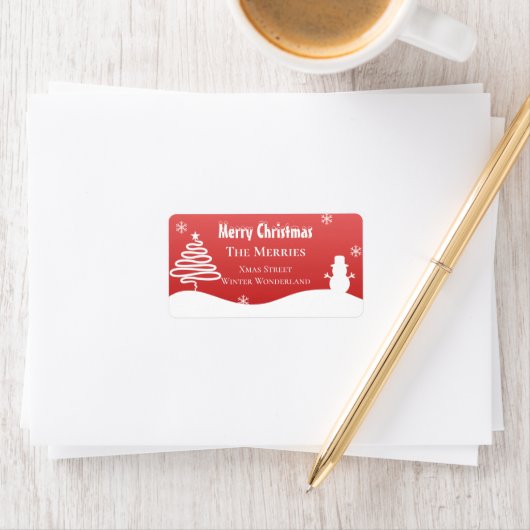 Witte Kerst Winter Wonderland Snowman Tree Etiket (Insitu)