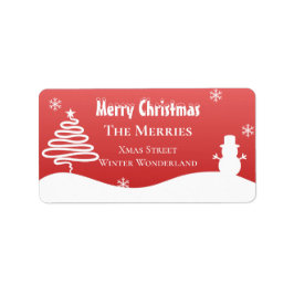 Witte Kerst Winter Wonderland Snowman Tree Etiket